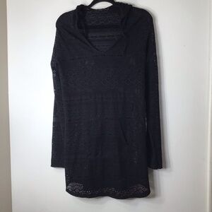 Prana swimsuit cover black hooded eyelet